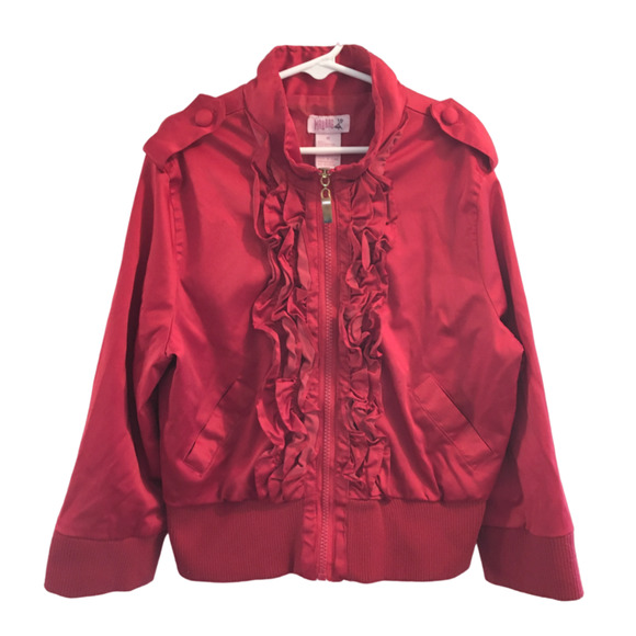 VTG MADRAG Full Zip Ruffled Bomber Jacket in Red SZ 6/7 - Picture 6 of 6